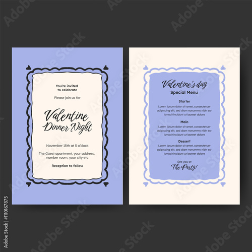 Hand drawn minimalist invitation dinner menu template design for valentine, birthday or wedding