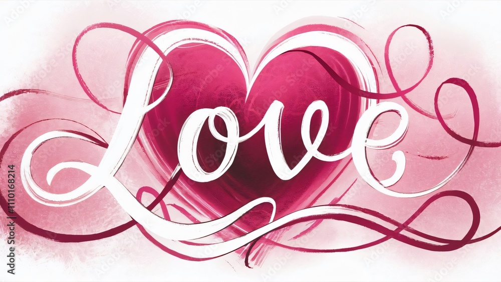 Romantic Love Heart Design, Valentine's Day, Wedding, Anniversary, Abstract Pink Brushstrokes, Hand Lettered Typography Romantic Love Heart Design, Valentine's Day, Wedding, Anniversary, Abstract Pink Brushstrokes, Hand Lettered Typography
