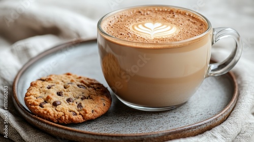 Melange coffee offers a delightful combination of smooth flavors, perfectly paired with a tempting chocolate chip cookie for a cozy afternoon treat.