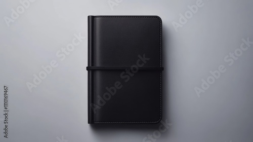 Elegant black notebook mockup for branding design on a minimalist workspace background showcasing a sophisticated and professional aesthetic.