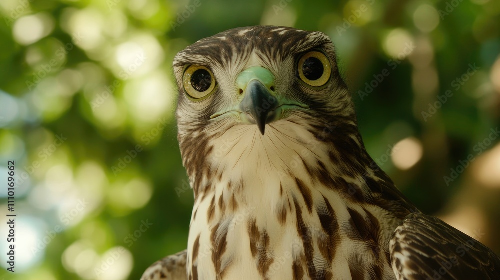 Portrait of a juvenile Sparrowhawk Accipiter nisus with striking features and piercing gaze set against a blurred natural backdrop. Portrait of a juvenile Sparrowhawk Accipiter nisus with striking features and piercing gaze set against a blurred natural backdrop.
