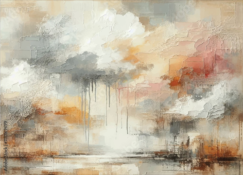 Art dry oil pastel painting canvas painting wall. impressionism, beige, white, warm gray, soft tones, abstract texture pastel color stain brushstroke texture
