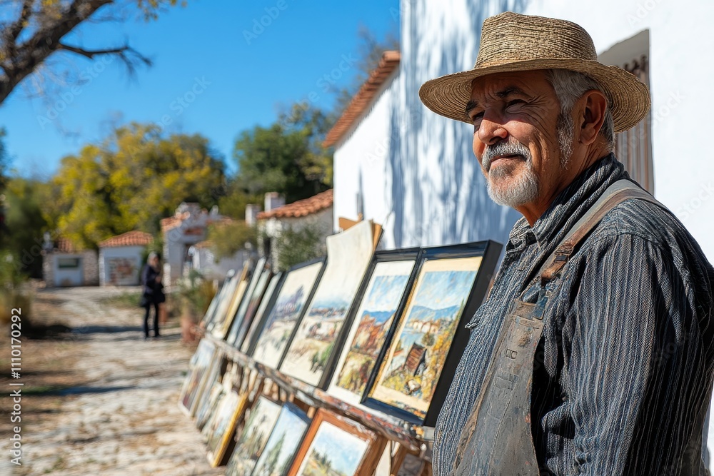 Local Seller Showcasing Paintings in Morning Light Local Seller Showcasing Paintings in Morning Light