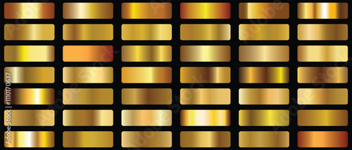 Gold foil texture background set. Vector golden, copper, brass and metal gradient template.Collection of luxury gold gradient background. Vector template design for border, frame ribbon.