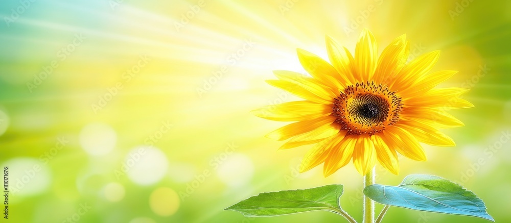 Obraz premium Stunning sunflower in golden light showcasing vibrant petals and lush greenery in a sunlit field on a beautiful summer day.