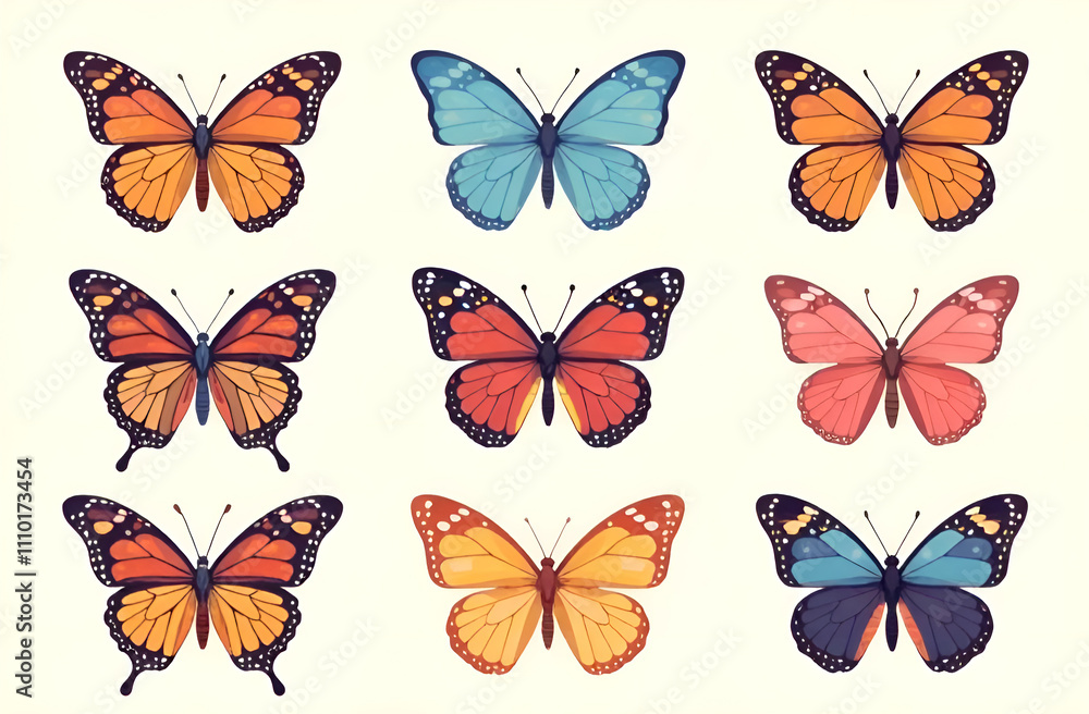Butterfly collection. Colorful Butterflies set. Butterfly collection. Colorful Butterflies set.