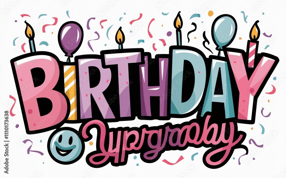 Festive Birthday Typography Design with Candles and Balloons - Perfect for Party Invitations, Cards, and Banners Festive Birthday Typography Design with Candles and Balloons - Perfect for Party Invitations, Cards, and Banners