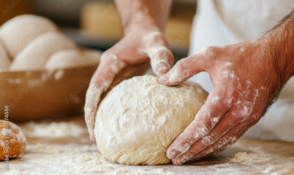 hands kneading bread dough with flour and water in a kitchen hands kneading bread dough with flour and water in a kitchen