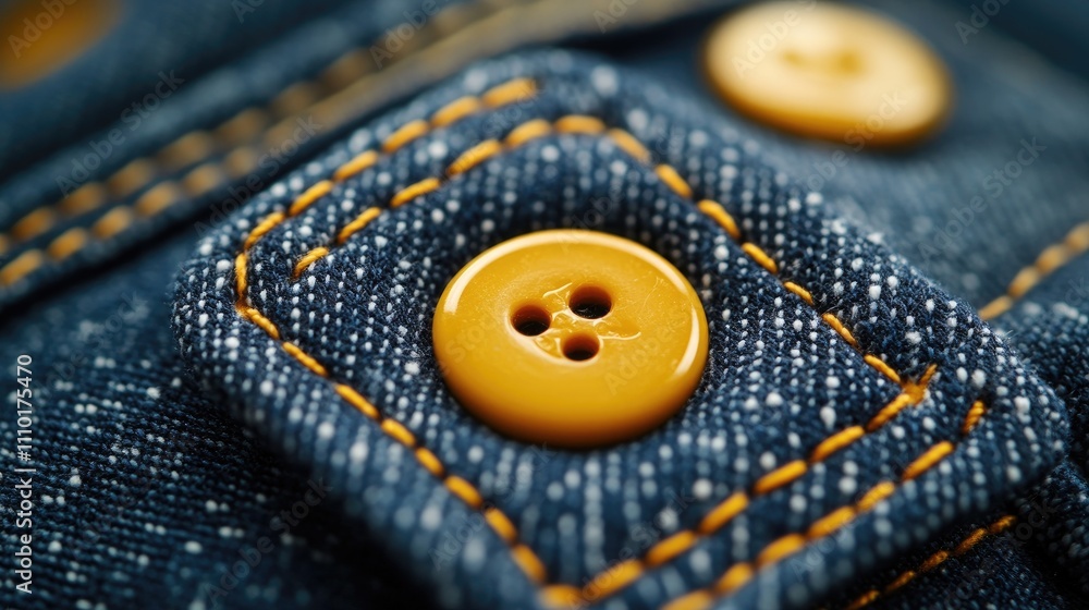 Close-up view of blue jeans for children featuring yellow buttons, pockets, and detailed stitching on denim fabric. Close-up view of blue jeans for children featuring yellow buttons, pockets, and detailed stitching on denim fabric.