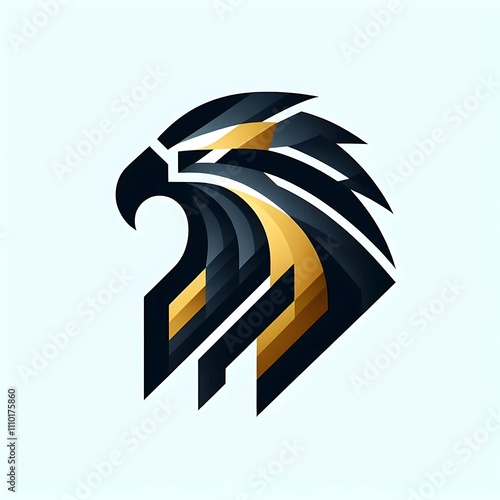 Abstract lion head logo design in gold and black. photo