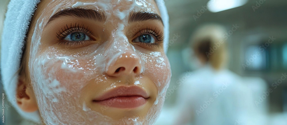 Cosmetologist performing facial cleansing on a beautiful woman in a beauty salon focusing on skin care treatments and relaxation techniques Cosmetologist performing facial cleansing on a beautiful woman in a beauty salon focusing on skin care treatments and relaxation techniques