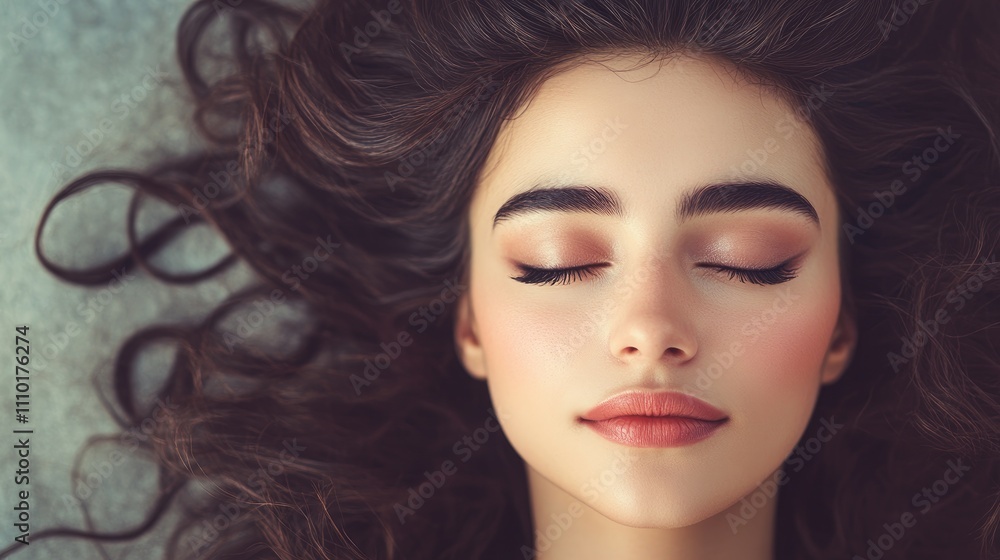 Fototapeta premium Serene close up of a young woman with closed eyes relaxing on a massage table in a tranquil spa setting