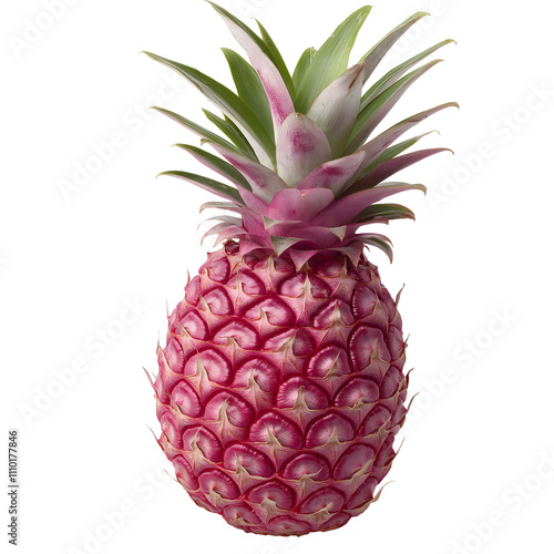 Fresh, vibrant pink pineapple against a white isolate background, showcasing its unique texture and color, perfect for tropical themes. photo