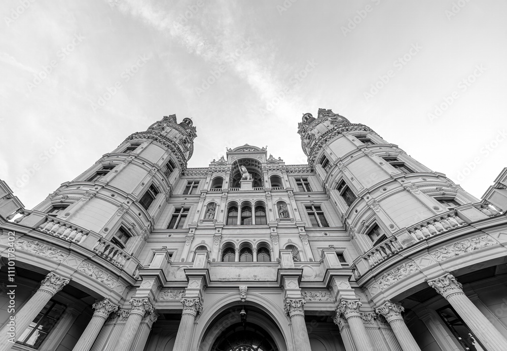 Shot of impressive architecture on a building in black and white