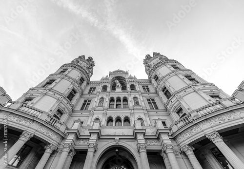 
Shot of impressive architecture on a building in black and white