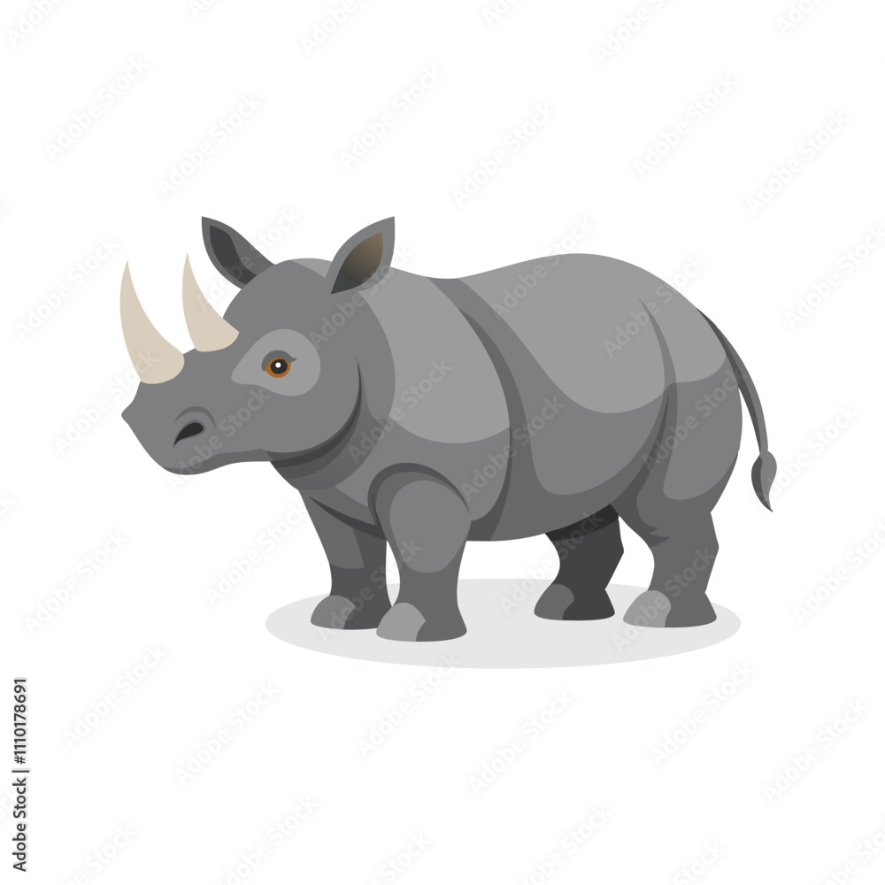 Indian Rhinoceros animal isolated flat vector illustration on white background. Indian Rhinoceros animal isolated flat vector illustration on white background.