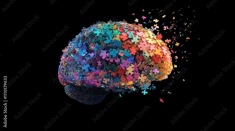 A colorful brain made of puzzle pieces A colorful brain made of puzzle pieces