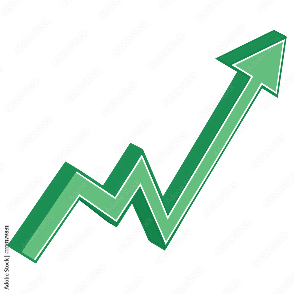 A bold green zigzag arrow pointing upwards, representing dynamic growth and forward momentum, isolated on a transparent background A bold green zigzag arrow pointing upwards, representing dynamic growth and forward momentum, isolated on a transparent background