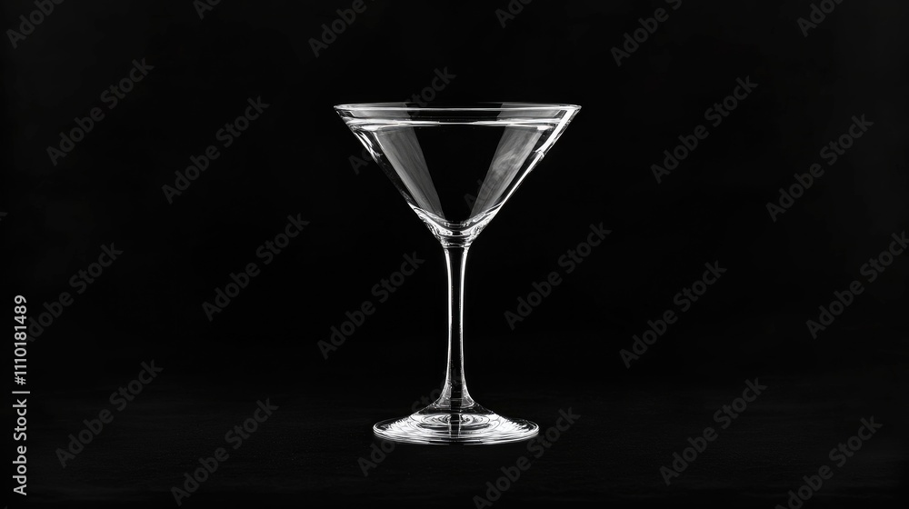 Elegantly shaped empty martini glass isolated on a sleek black background creating a sophisticated and minimalistic composition Elegantly shaped empty martini glass isolated on a sleek black background creating a sophisticated and minimalistic composition