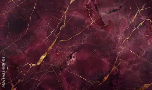 illustration of maroon marble texture background with cracked gold details