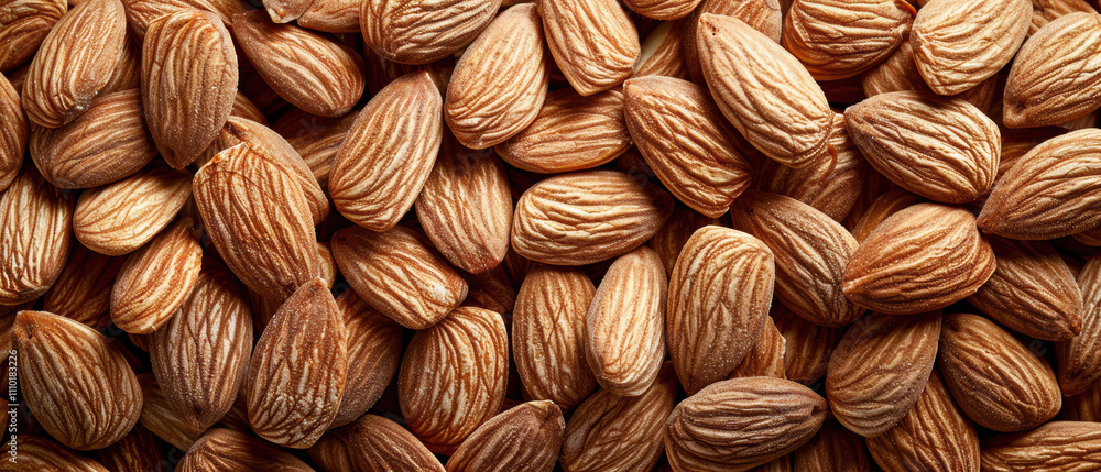 Assortment of raw almonds displayed in close-up showcasing natural textures and colors Assortment of raw almonds displayed in close-up showcasing natural textures and colors