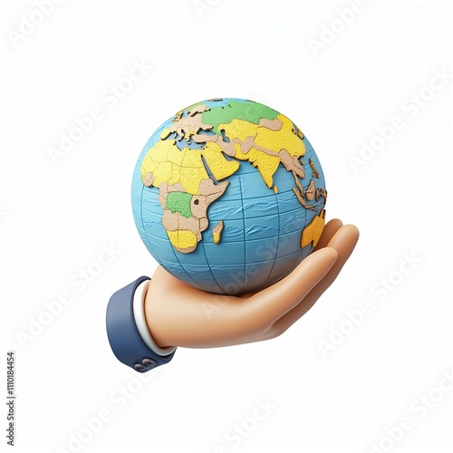 Wallpaper Mural Cartoon-Style 3D Globe Icon Held by Minimalist Cartoon Hand in Suit Armband Torontodigital.ca