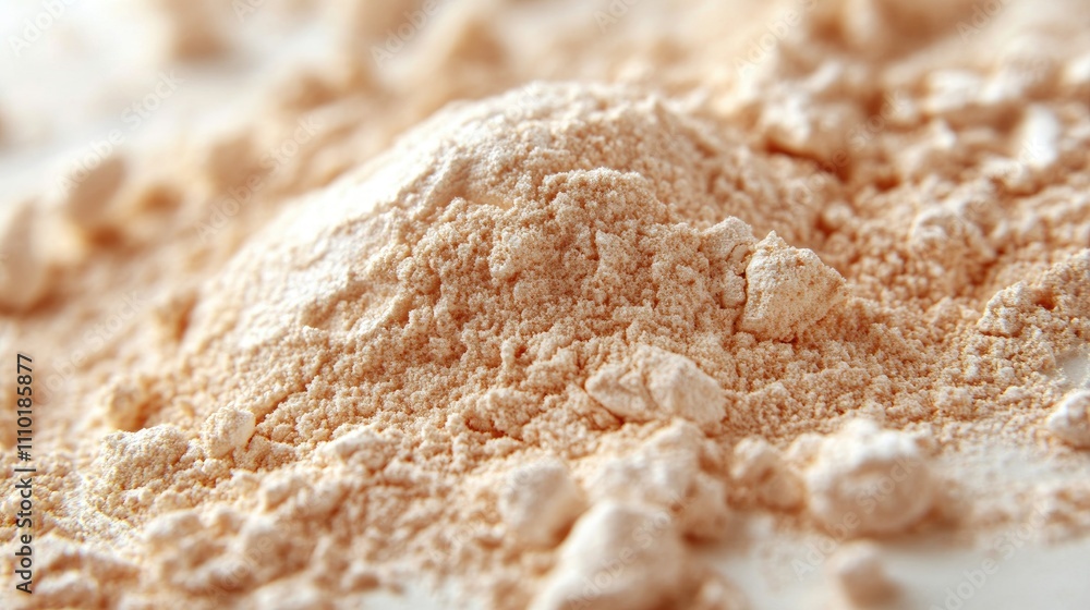 Close up of loose face powder with a soft texture on a white background highlighting beauty and cosmetics products for makeup applications Close up of loose face powder with a soft texture on a white background highlighting beauty and cosmetics products for makeup applications
