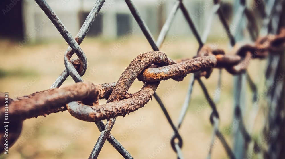 Close up of rusty galvanized iron chain link fence with detailed focus on corroded metal textures and weathered surface. Close up of rusty galvanized iron chain link fence with detailed focus on corroded metal textures and weathered surface.