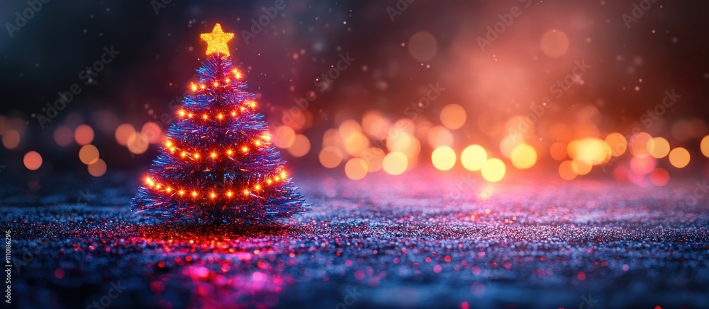 Illuminated Christmas tree with colorful lights in a dark festive setting creating a warm holiday atmosphere and bokeh effect Illuminated Christmas tree with colorful lights in a dark festive setting creating a warm holiday atmosphere and bokeh effect
