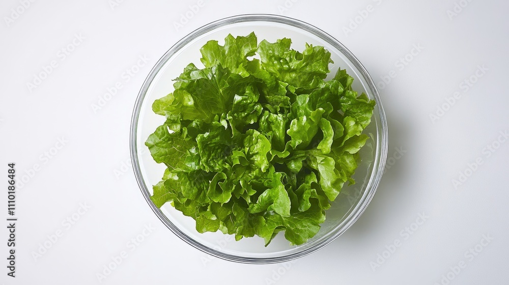 Lush green lettuce arranged in a glass bowl highlighting freshness and vibrant colors against a minimalistic white backdrop Lush green lettuce arranged in a glass bowl highlighting freshness and vibrant colors against a minimalistic white backdrop