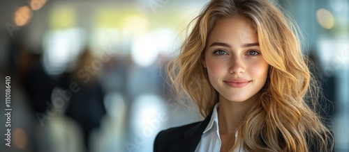 Wallpaper Mural Professional young businesswoman with a confident smile in a business setting showcasing elegance and style in her attire. Torontodigital.ca