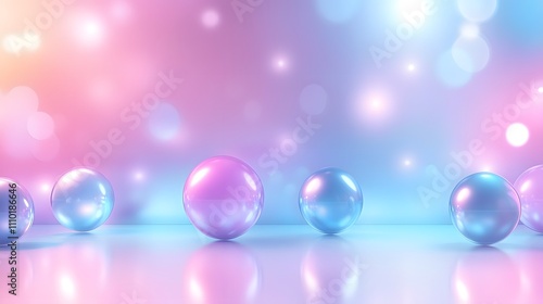 Abstract background with pastel neon blue and pink spheres, Generative AI 