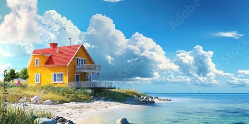 Dreamy Seaside Cottage Escape Sunny Day Coastal Paradise Idyllic Beach House Vacation Home photo