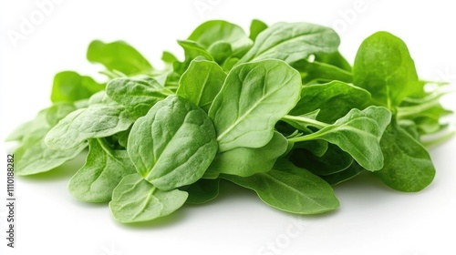 Fresh arugula leaves isolated on white background highlighting vibrant green color and texture for culinary or health-related themes