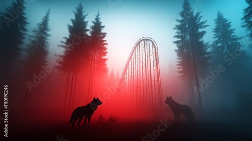 A creepy, abandoned amusement park with a Ferris wheel photo