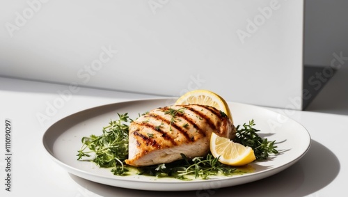 Grilled Chicken Breast with Lemon and Herbs. photo