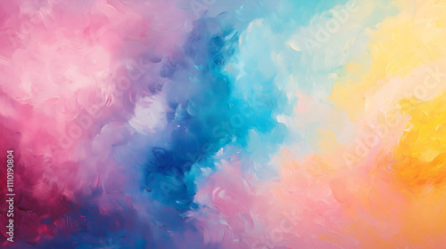 Surreal abstract painting, pastel gradients, soft clouds blending into vivid neon streams, 