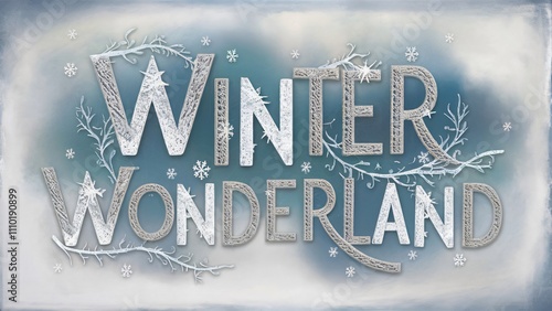 Enchanted Winter Wonderland, Frosty Typography Festive Christmas Card Design photo