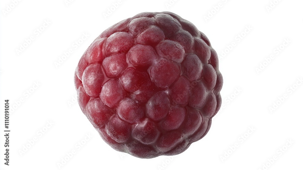 Frozen blackberry viewed from above on a white background highlighting its unique texture and shape in a top-down perspective. Frozen blackberry viewed from above on a white background highlighting its unique texture and shape in a top-down perspective.