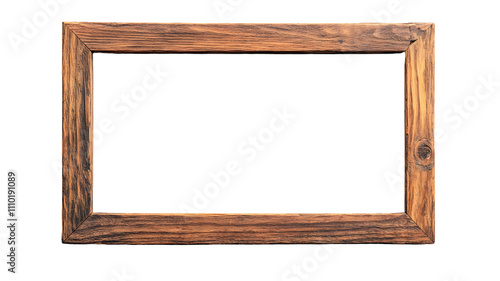 A wooden picture frame with a rustic finish.