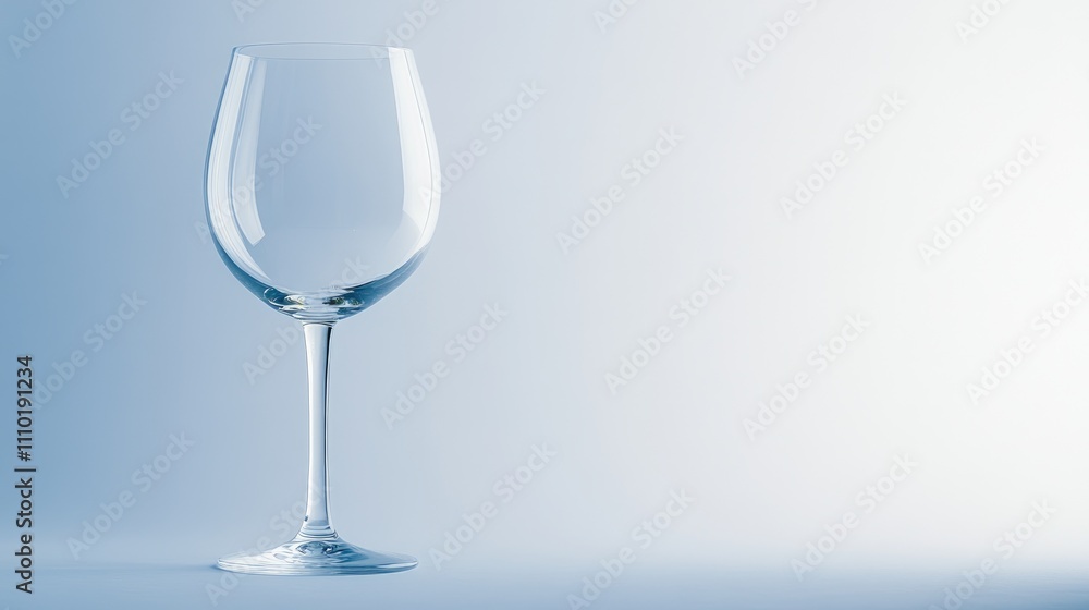 Elegant empty wine glass isolated on a soft blue background perfect for showcasing beverages or beverage-related designs and concepts Elegant empty wine glass isolated on a soft blue background perfect for showcasing beverages or beverage-related designs and concepts