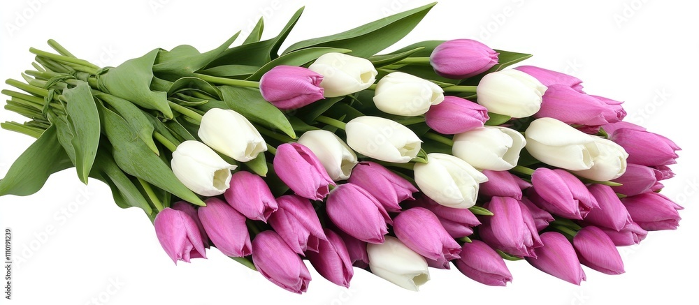 Elegant bouquet of pink and white bicolor tulips beautifully arranged against a clean white background perfect for floral design inspiration Elegant bouquet of pink and white bicolor tulips beautifully arranged against a clean white background perfect for floral design inspiration