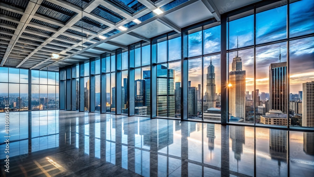 A Large, Empty Office Building Offering Stunning City Views in Macro Photography, Capturing Architectural Details and Urban Atmosphere for Stock Photo Collections A Large, Empty Office Building Offering Stunning City Views in Macro Photography, Capturing Architectural Details and Urban Atmosphere for Stock Photo Collections