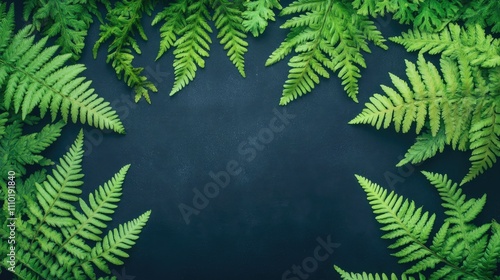 Vibrant Green Fern Leaves Framing a Dark Background Ideal for Nature Themes and Organic Designs