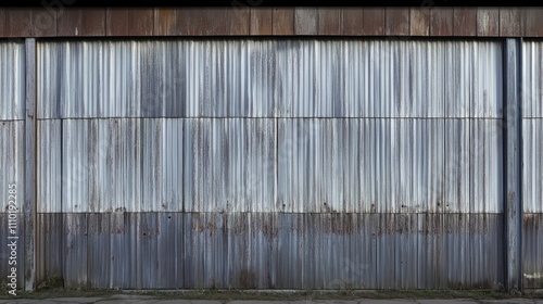 Weathered corrugated metal wall texture with rust and peeling paint ideal for industrial design backgrounds and graphic projects photo