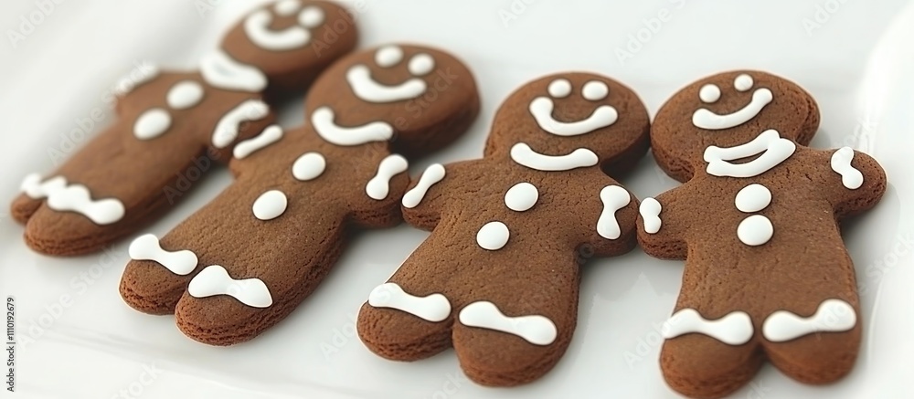 Colorful handcrafted gingerbread men cookies with frosting arranged on a plate for festive holiday decorations and text space in background Colorful handcrafted gingerbread men cookies with frosting arranged on a plate for festive holiday decorations and text space in background