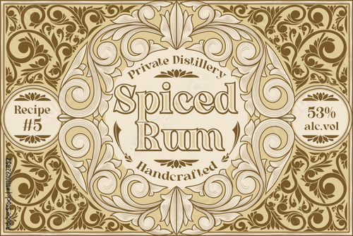 Spiced Rum - ornate vintage decorative label