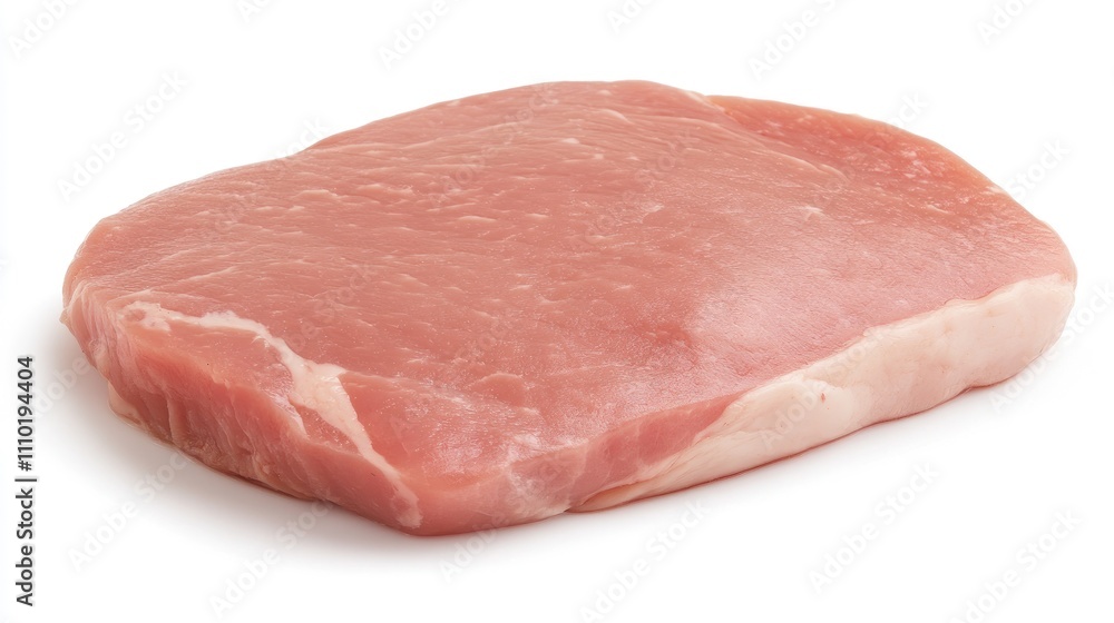 Raw pork loin steak ideal for grilling or cooking featuring a natural marbled texture on a clean white background Raw pork loin steak ideal for grilling or cooking featuring a natural marbled texture on a clean white background