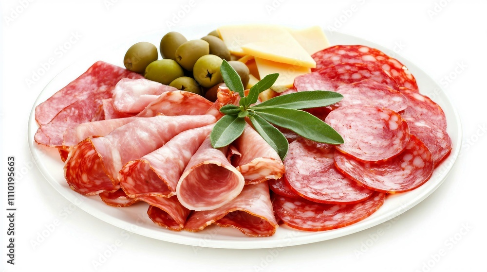 Assorted Deli Meats and Cheese Platter with Green Olives Assorted Deli Meats and Cheese Platter with Green Olives