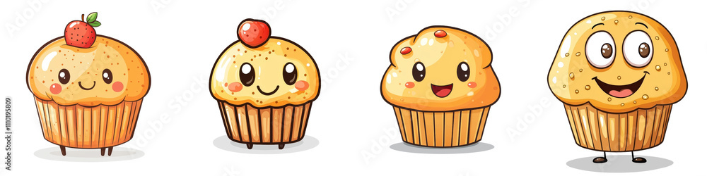 Cartoon muffin character isolated on a white background. Mix Collection PNG. Cartoon muffin character isolated on a white background. Mix Collection PNG.